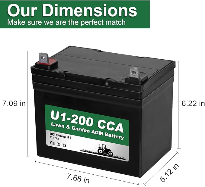 WEIZE Lawn Garden AGM Battery, 12V 200CCA BCI Group U1 SLA Starting Battery for Lawn, Tractors and Mowers, Compatible with John Deere, Toro, Cub Cadet, and Craftsman - Image 2