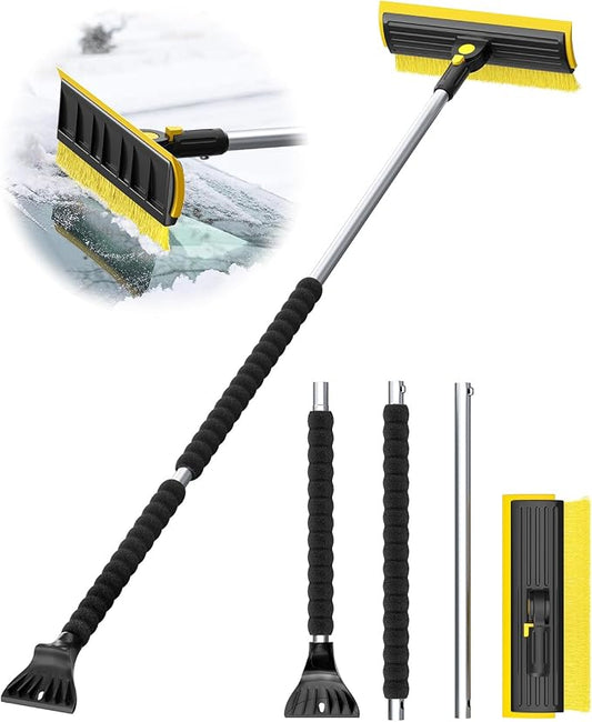 helloleiboo 2025 Extra Long 55.7" Ice Scrapers for Car Windshield Multi-Functional Detachable Car Ice Scraper with Foam Grip and 270° Pivoting Brush Head Snow Brush for SUV Truck Auto(Yellow) by helloleiboo