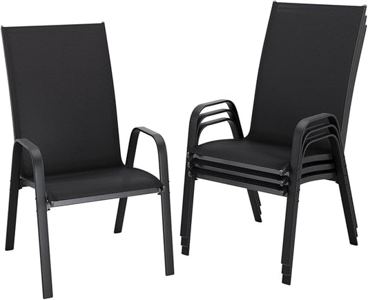 JEAREY Patio Dining Chairs Set of 4, Outdoor Stackable Dining Furniture Set, All Weather Dining Set for Lawn, Garden, Backyard, Poolside, Black by JEAREYOutdoorsCollection