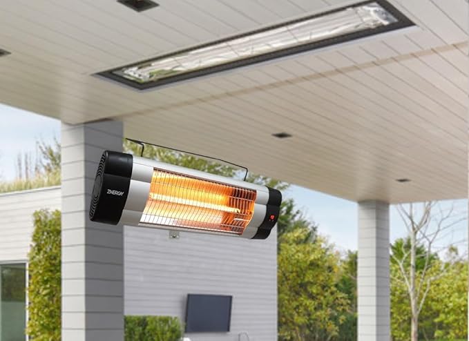 1500w Infrared Heater Carbon Infrared Indoor Outdoor Silver Heater with timer 3 power settings remote control for Restaurant, Patio, Backyard, Garage, and Decks, Standard, Silver