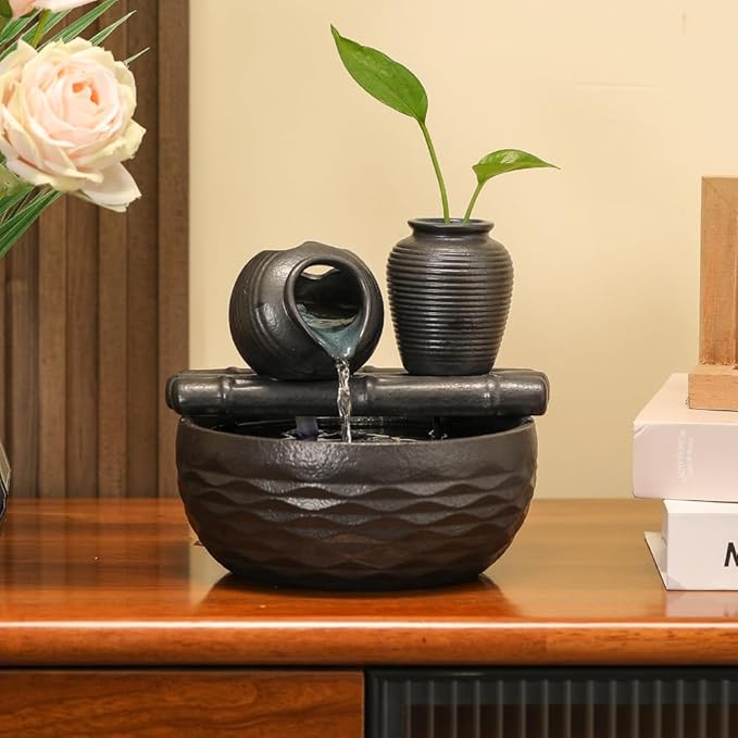 Ceramic Tabletop Desktop Fountain Water Feature Decoration Indoor Home Office