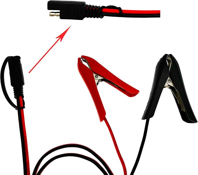 [Updated Version] 3.2FT Battery Clip-on Crocodile Clamps to SAE Connector, 14AWG Solar Charger Extension Cable/Power Supply Aux Adapter/Red & Black Connecting Alligator Clips Charging Wire - Image 3