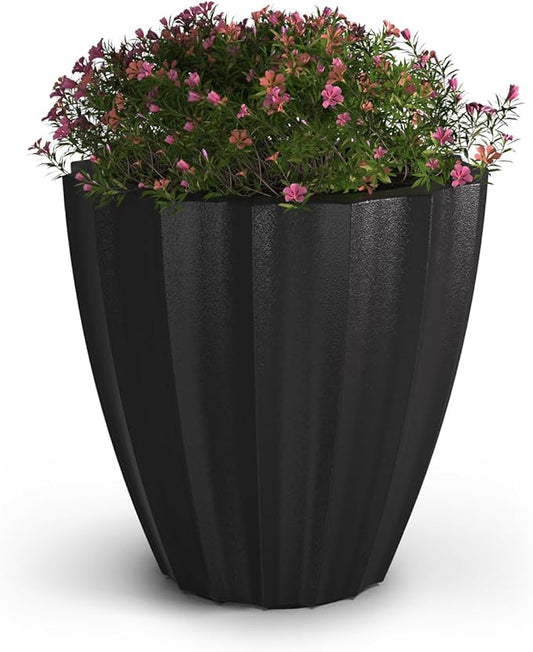 Mayne Inc. Sedona 18in Round Planter - Black - L x W x H - With Built-in Water Reservoir, Made With Polyethylene (2830-B)