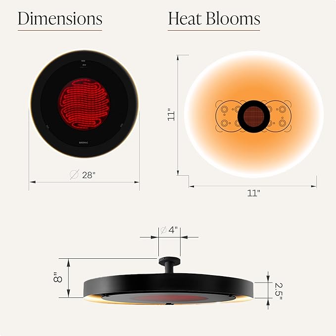 Bromic Eclipse Smart Heat 2900W Electric Patio Heater - Dimmable LED Light Ring, Radiant Heat, 220V-240V, Black Finish - BH0920001-1