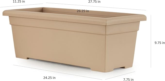 The HC Companies 28 Inch Romana Planter Box with Drainage Plug, Lightweight UV-Resistant Plastic Outdoor Planters, 1-Pack Flower Box for Garden, Patio, Balcony, and Fence, Cappuccino