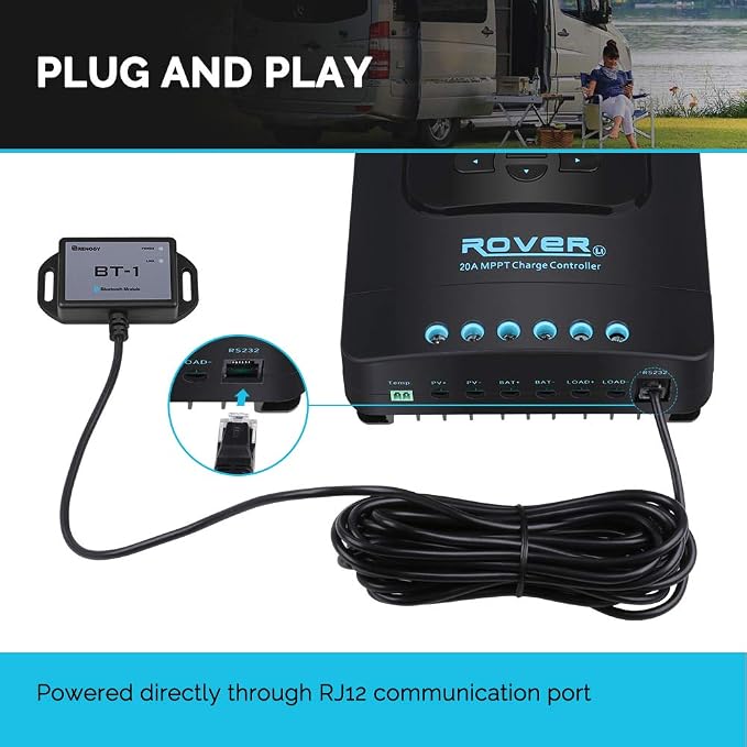Renogy Bluetooth Module RJ12 Communication Port Compatible Rover/Wanderer/Adventurer Charge Controllers, BT-1 RS232,Black - Image 8