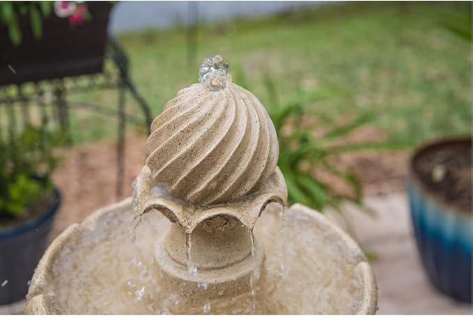 Kenroy Home 51009SNDST Frost Outdoor Solar Floor Fountain with Tan Finish, Traditional Style, 44" Height, 22" Width, 22" Depth