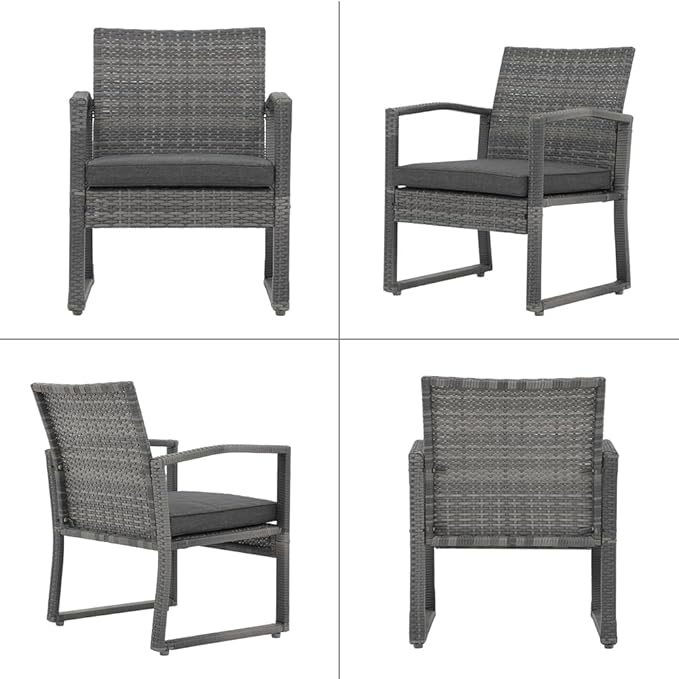 Patiorama 3 Piece Outdoor Patio Furniture Conversation Set, Rattan Chair Set With Coffee Table, For Garden, Balcony, Backyard, Poolside (Dark Grey)