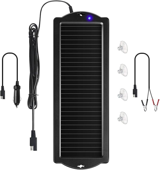 Sunway Solar Car Battery Trickle Charger & Maintainer 12V Solar Panel Power Battery Charger With Cigarette Lighter Plug Battery Clamp For Car Automotive Motorcycle Boat Marine Snowmobile Watercraft RV by Sunway+Solar
