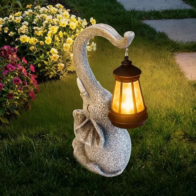 Elephant Statue Solar Garden Decor，Outside Decor Sculptures Statues Lawn Ornaments Art for Home/Patio/Balcony/Front – Unique Gifts for Grandma/Mom/Mother
