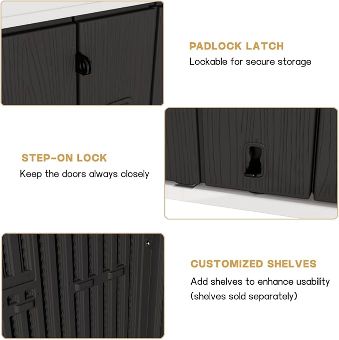 KINYING Outdoor Storage Cabinet Waterproof, 57 Cu.ft Resin Vertical Outdoor Storage Shed for Patio Furniture, Garden Tools, Pool Accessories, Mower Storage (Black) - Image 7