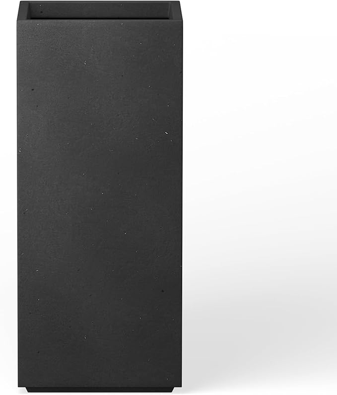 Kante 20.3" H Tall Rectangular Concrete Planter, Modern Square Diameter Plant Pot with Drainage Hole and Rubber Plug for Indoor Outdoor Home Patio Garden, Black