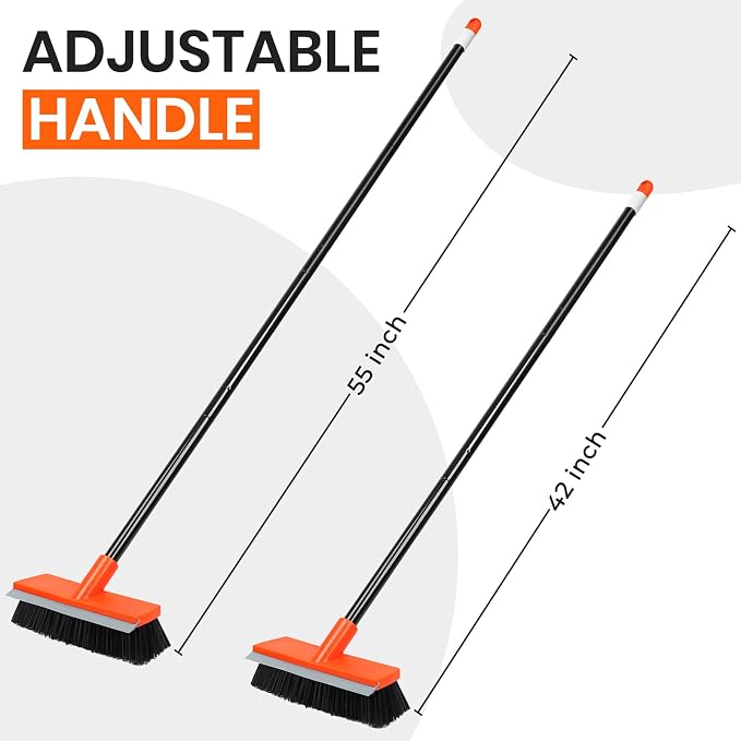Deck Brush with Long Handle, Stiff Bristle Floor Scrub Broom, 55'' Outdoor Scrubber Remove Dirt, Leaves, Snow on Carpet, Patios, Garage, Concrete - Image 2