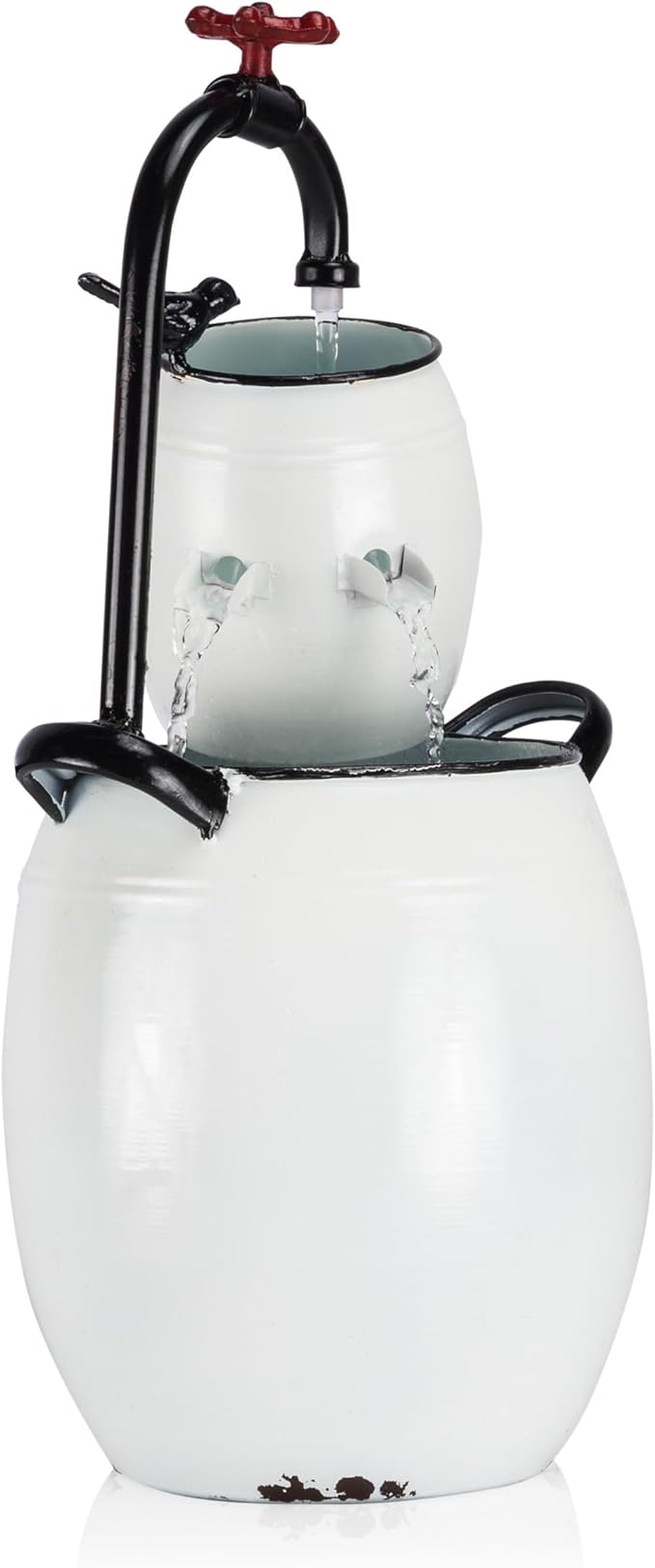 Alpine Corporation YHL428 Outdoor Tabletop Barrels and Faucet Water Fountain, Antique Tabletop Décor Fountain 19", White