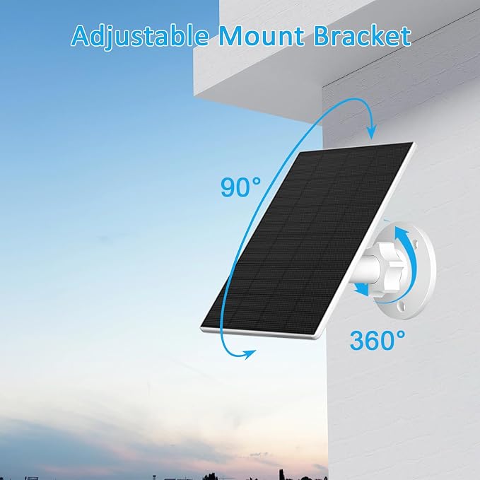 2W Solar Panel for Security Camera Outdoor, USB/USB-C Charger with IP65 Waterproof, 360° Adjustable Mount & 7.2ft Cable, Compatible with Rechargeable Battery Cameras (4 Pack, White) - Image 5