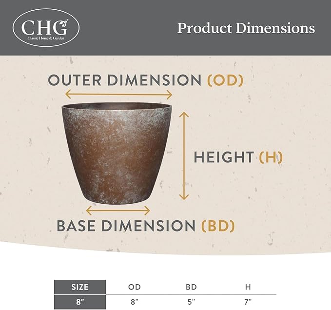 Classic Home and Garden Vogue Planter Pots w/Pottery Quality Finish - Modern Indoor & Outdoor Flower Pots - UV-Resistant Porch Planters - Decorative Pot for Flowers & Herbs (8?€? Weathered Copper)
