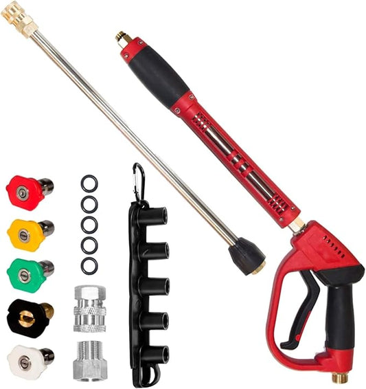 Hourleey Pressure Washer Gun, Red High Power Washer Gun with Replacement Wand Extension, 5 Nozzle Tips, M22 Fittings, 40 Inch, 5000 PSI by Hourleey