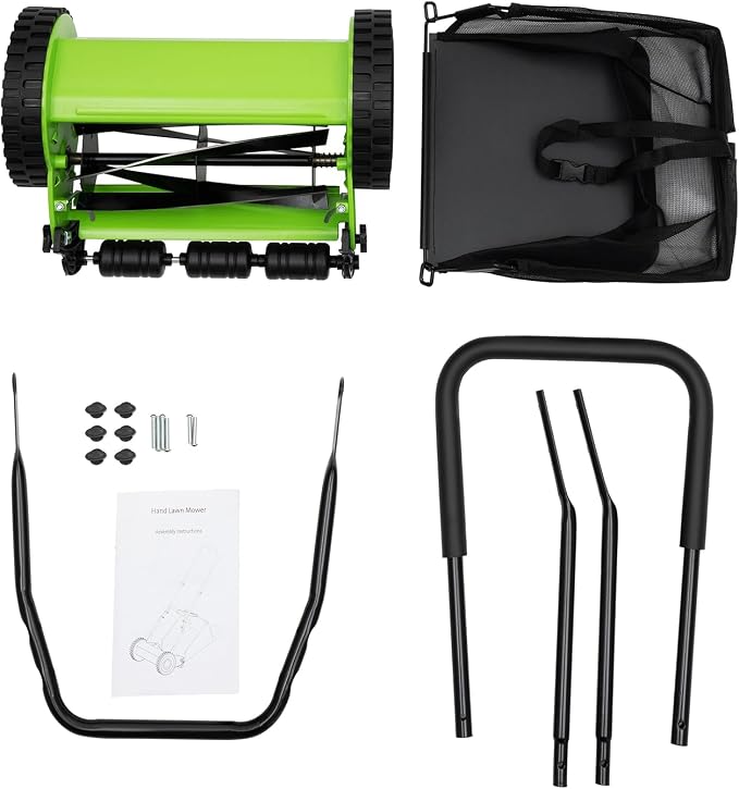 12 Inch 5 Blade Push Reel Lawn Mower, Cordless Manual Lawn Mower with Grass Catcher Bag,0.47-1.77 in Adjustable Cutting Height,for Green Lawns, Driveways, Courtyards ﻿ - Image 3