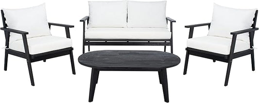 SAFAVIEH Outdoor Collection Deacon Black/Beige Cushion 4-Piece Conversation Patio Set
