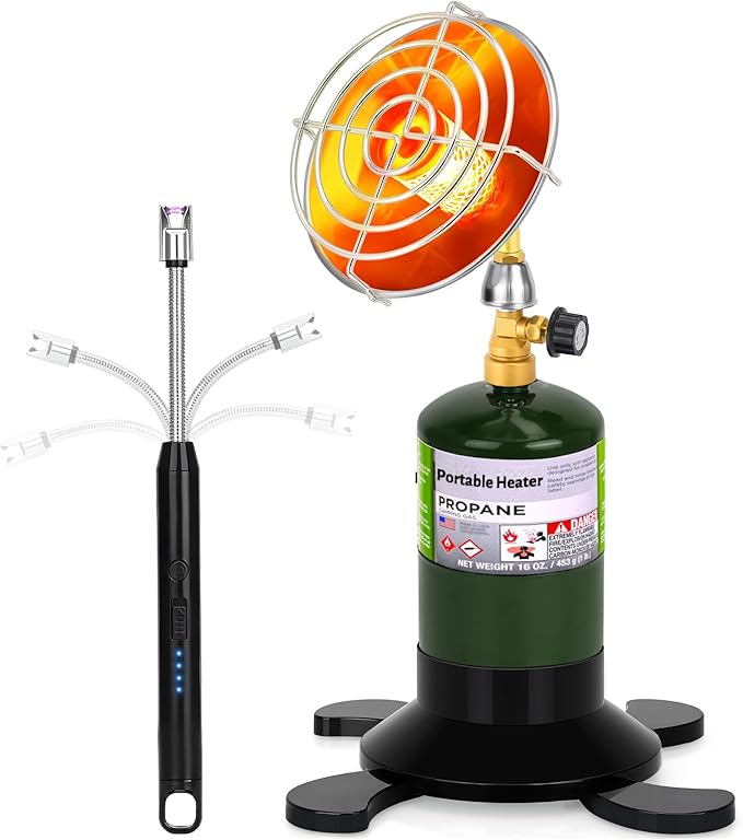 Portable Propane Heater for Camping Outdoor, Space Patio Heater with Control Valve Cordless, Tent Heaters with Foldable Tank Holder for Winter Tent Hiking Ice Fishing Hunting