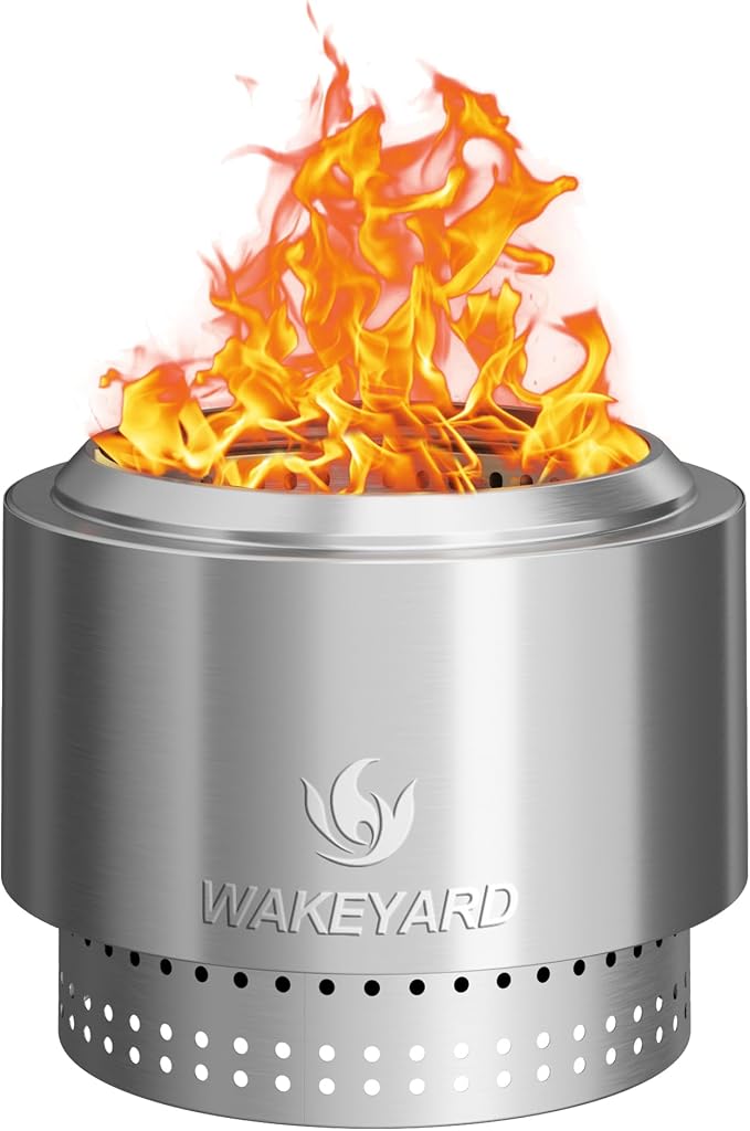 19.5 inch Smokeless FirePit with Waterproof Bag & Poker, Stainless Steel Outdoor Smokeless Fire Pit, Wood Burning Fire Pit for Patio, Camping, Backyard by Wakeyard