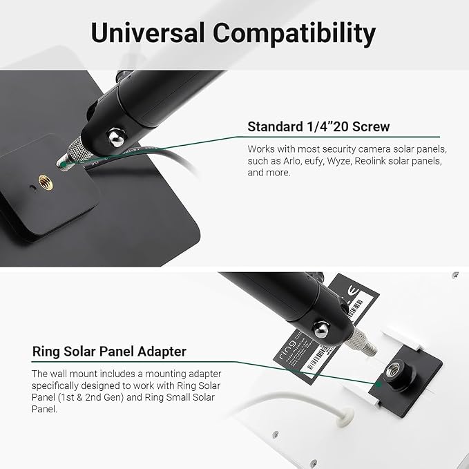 Holicfun Universal Solar Panel Wall Mount for Ring, Eufy, Arlo, Wyze, Reolink Solar Panels and More, Extended Mounting Arm, Multi-Angle Adjustable (Black) - Image 4