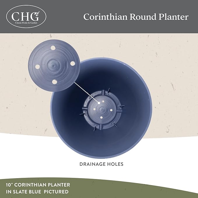 Classic Home and Garden Corinthian Resin Planter Pot - Outdoor & Indoor Plant Pot - Round Planter for Plants & Flowers (8" Oil Rubbed Bronze, Pack of 3)