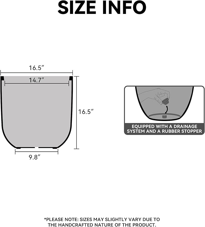 Kante 16.5" Round Concrete Planter, Large Cylinder Plant Pot with Curved Bottom and Drainage Hole, for Indoor and Outdoor Use – Garden or Patio, Charcoal Finish with Painted Interior