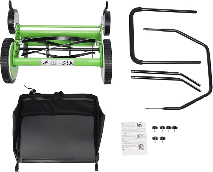 16-Inch 5-Blade Cordless Manual Reel Lawn Mower, Adjustable Cutting Height Manual Reel Mower with Removable Grass Collection Basket, 4 Wheels - Image 8