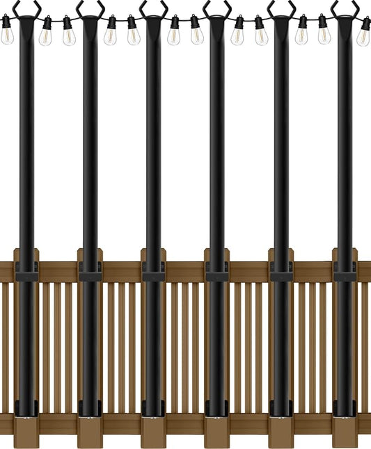AILBTON 6 Pack 5Ft String Light Poles,Light Poles for Outside String Lights,Outdoor Light Poles with Fence Bracket,Metal Pole Stand for Patio,Backyard,Deck
