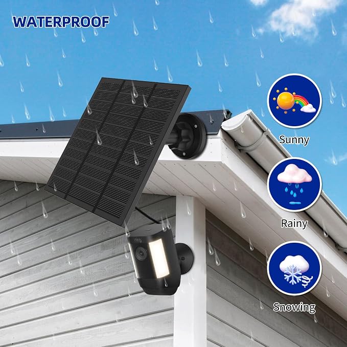 Solar Panels for Ring Camera Outdoor (New Generation) 5W 5V Solar Panel Charger with USB-C&Plug for Spotlight Cam Plus&Stick Up Cam Pro.Waterproof IP65 360°Adjustable 2M Cable (Black, 2) - Image 6