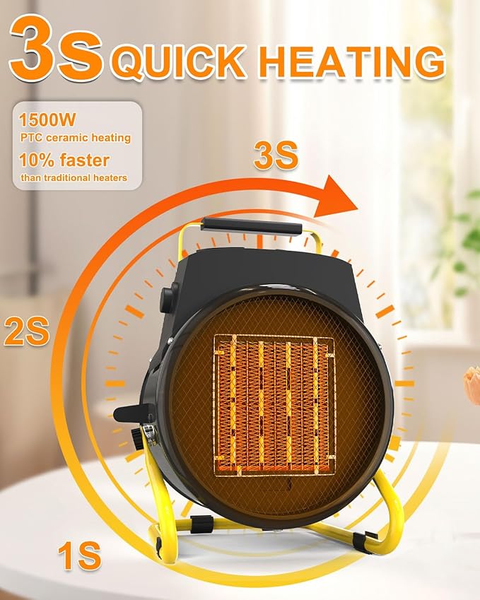 Buyplus Outdoor Heaters for Patio, 1500W Portable Garage Heater with Overheat Protection & 3S Fast Heating, Non-Slip Cushion, Electric Space Heater for Patio, Garage, Bedroom, Office, Black