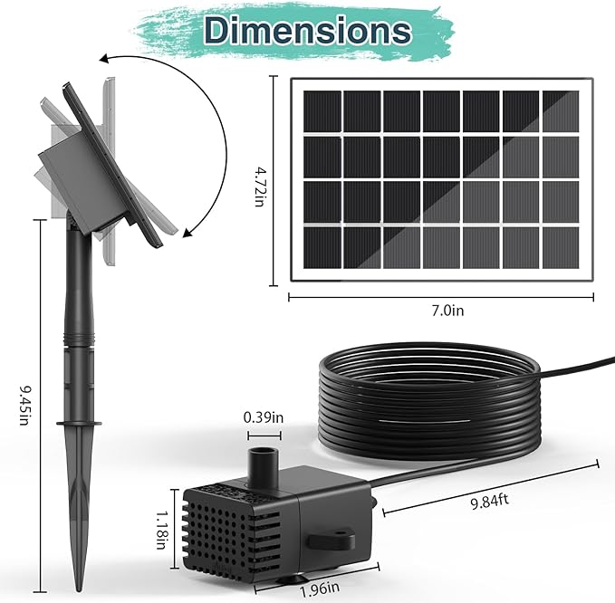 Jutai Solar Fountain Kit Glass-No Battery, DIY 3.5W Solar Fountain Pump Works in Shadow, Solar Water Pump for Bird Bath, Water Feature,Garden, Outdoor-8 Nozzles,9.8ft Power Cord