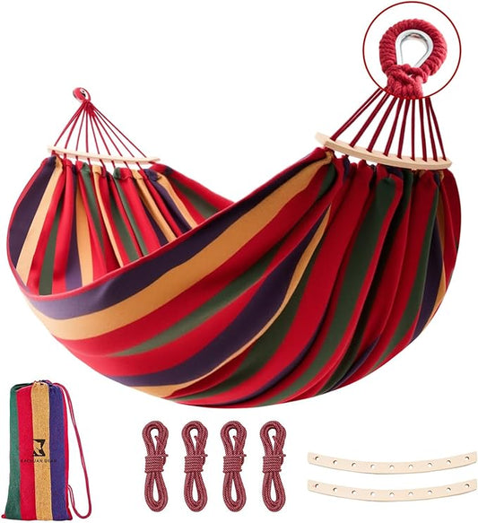 Hammock, Cotton Canvas Hammock Portable Camping Hammock with Carrying Bag Two Anti Roll Balance Beam Metal Carabiner Ropes and Tree StrapsSuit for Indoor,Yard,Camping,Outdoor-Rainbow by Unknown