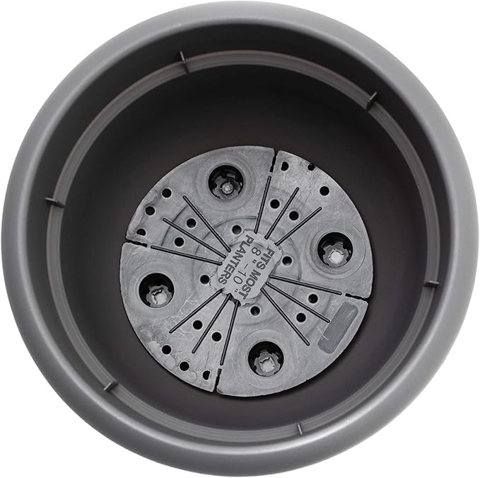 Bloem Ariana 10" Charcoal Round Self-Watering Resin Planter Pot - Rolled Rim Indoor and Outdoor Gardening Planter