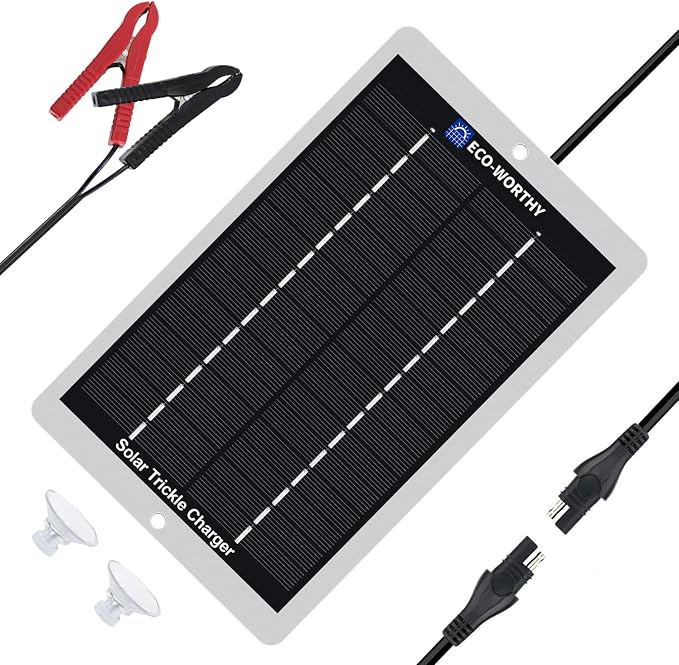 ECO-WORTHY 2.5W Solar Car Battery Charger Maintainer 12V Waterproof Solar Panel Portable Solar Trickle Charger for Car Truck Boat Lawn Mower RV Trailer Tractor Utility Vehicle Battery by ECO-WORTHY
