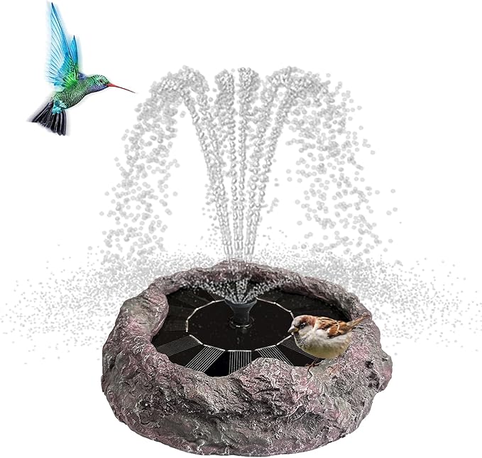 TIANCENTRAL H Solar Bird Bath Fountains High Efficiency Panels Birdbath Fountain 5 Spray Types Water Fountain Realistic Rock Design Ideal for Garden Enthusiasts and Bird Lovers in Patios