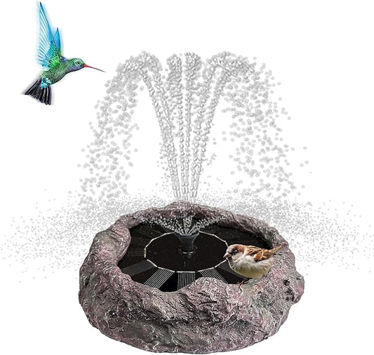 TIANCENTRAL H Solar Bird Bath Fountains High Efficiency Panels Birdbath Fountain 5 Spray Types Water Fountain Realistic Rock Design Ideal for Garden Enthusiasts and Bird Lovers in Patios