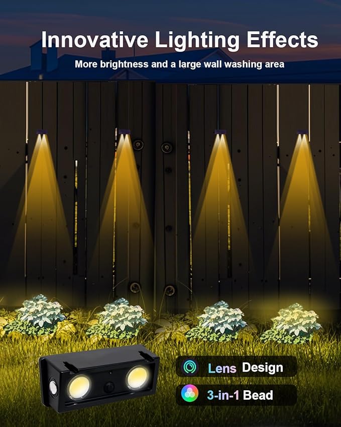 Solar Fence Lights Outdoor Waterproof LED Spot Lens for Step, Wall, Deck, Patio, Yard, Rail, Garage, Pool, Stair, Walkway, Garden Landscaping Enhanced Security Easy Install Warm White 16 pack