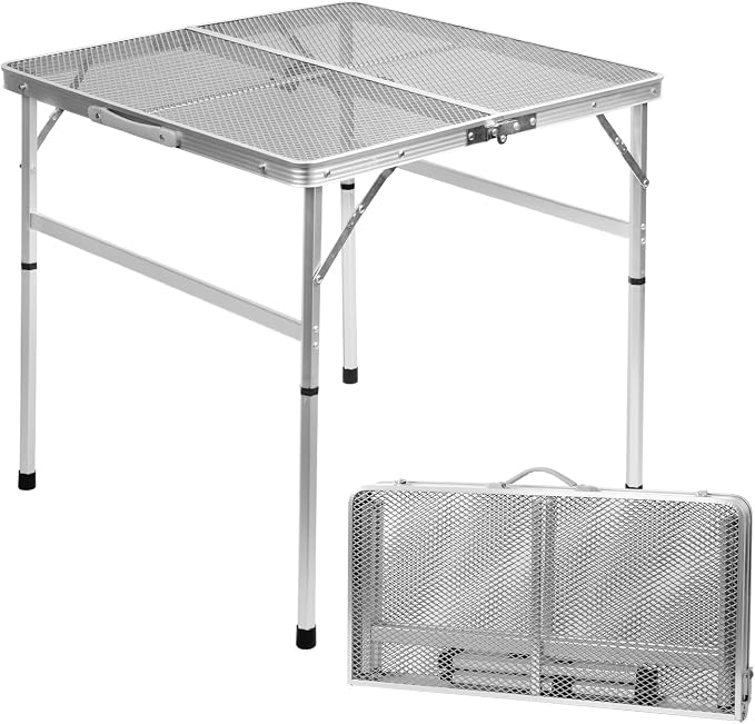 Square Folding Card Table with Adjustable Height (12" & 26"), Silver Portable Metal Mesh Table for Camping, BBQ, Picnic, Game, Patio & Indoor Use, Fits 2–4 People, Lightweight 7.6 lb, Supports 66 lb - Image 9