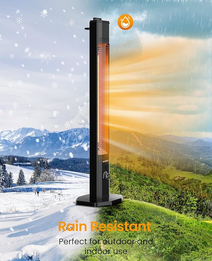 Outdoor Electric Patio Heater, Haimmy 42in Infrared Heater with Remote, 9 Heat Levels, 9H Timers, 1500W Instant Heating, Safety Lock, Tip-Over & Overheat Protection, IPX5 Waterproof Tower Space Heater