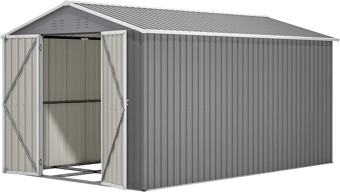 YOPTO 8x12 FT Large Outdoor Storage Shed with Lockable Doors & Floor Base,Weather-Resistant Metal Tool Shed for Garden, Backyard,Patio,Lawn,Gray - Image 15