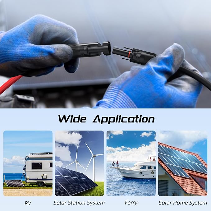 Bateria Power 100FT 10AWG Solar Panel Extension Cable, 6mm² Solar Extension Cable Wire with Female & Male Waterproof Connectors for RV, Photovoltaic Systems, Set of 2 - Image 9