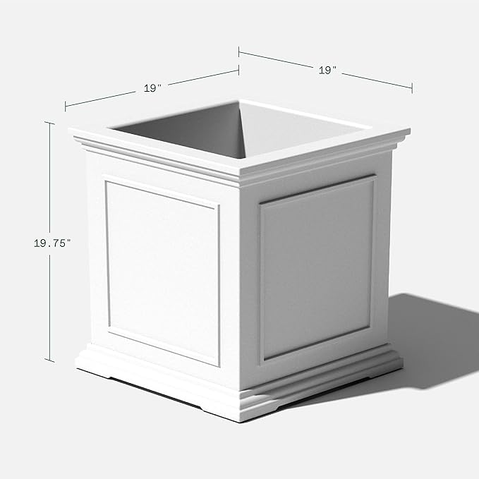 Veradek Brixton Series Cube Plastic Planter - Square Planter for Indoor or Outdoor Patio/Front Porch | Durable All-Weather Use w/Drainage Holes | Classic Estate Design for Flowers, Tall Plants, Trees