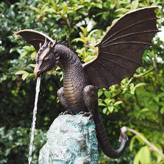 Dragon Fountain Statue, Garden Statue Sculpture Fountain, Resin Dragon Craft Decoration, Outdoor Water Feature Statue for Garden, Yard, Lawn, 35X30X23M, Bronze