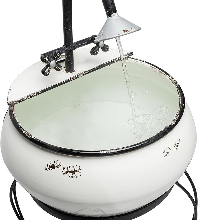 Alpine Corporation YHL170 32” Indoor/Outdoor Antique Metal Sink Water Fountain with Stand – Charming Waterfall Feature for Garden, Patio & Home Decor, White