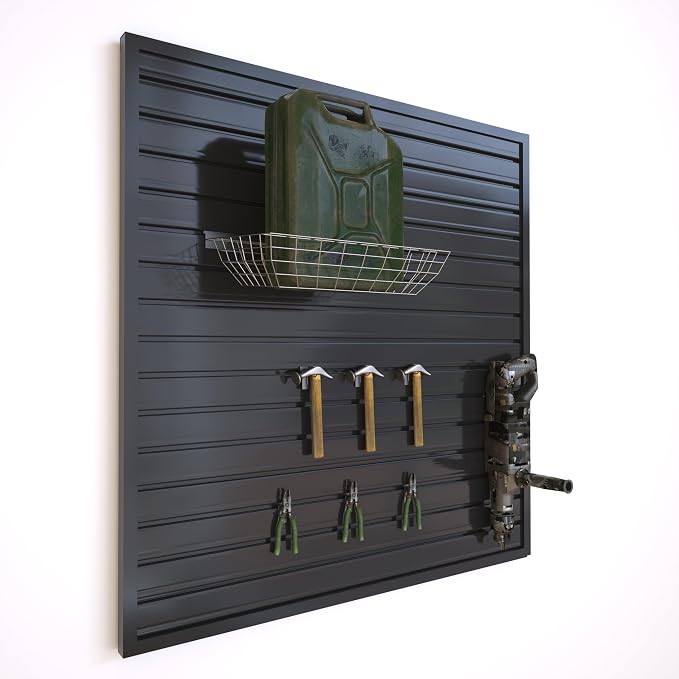 NeatiEase Slatwall Panel Wall Storage Systems, 4 x 4ft Slat Wall Paneling Garage Wall Organizer, Heavy Duty Wall Mounted PVC Wall Rack (Black) - Image 2