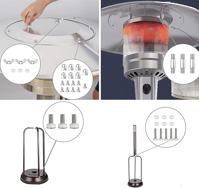 Patio Heater Replacement Parts Hardware Accessories Patio Heater Reflector Cover Protective Cover Accessories Round Umbrella-Shaped Vertical Pyramid Patio Heater Heating Kit - Bolt and Nut Set