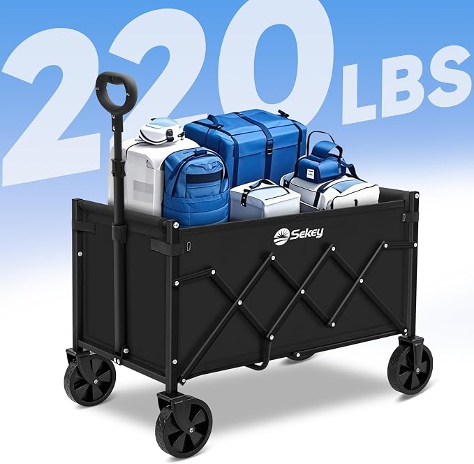 Sekey Wagon Cart with Wheels with 220LBS Capacity,Heavy Duty Wagon Carts Foldable,Lightweight Utility Portable Cart for Grocery, Shopping, Garden, Camping. Black - Image 3