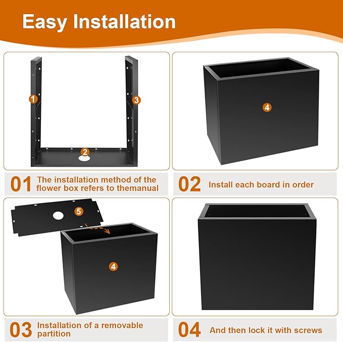 28"x12"x28" Large Metal Planter Box, Heavy-Duty Rust Resistant Steel Planter with Drainage Hole, Modern Rectangular Planter for Outdoor Indoor Patio Garden Yard (Black)